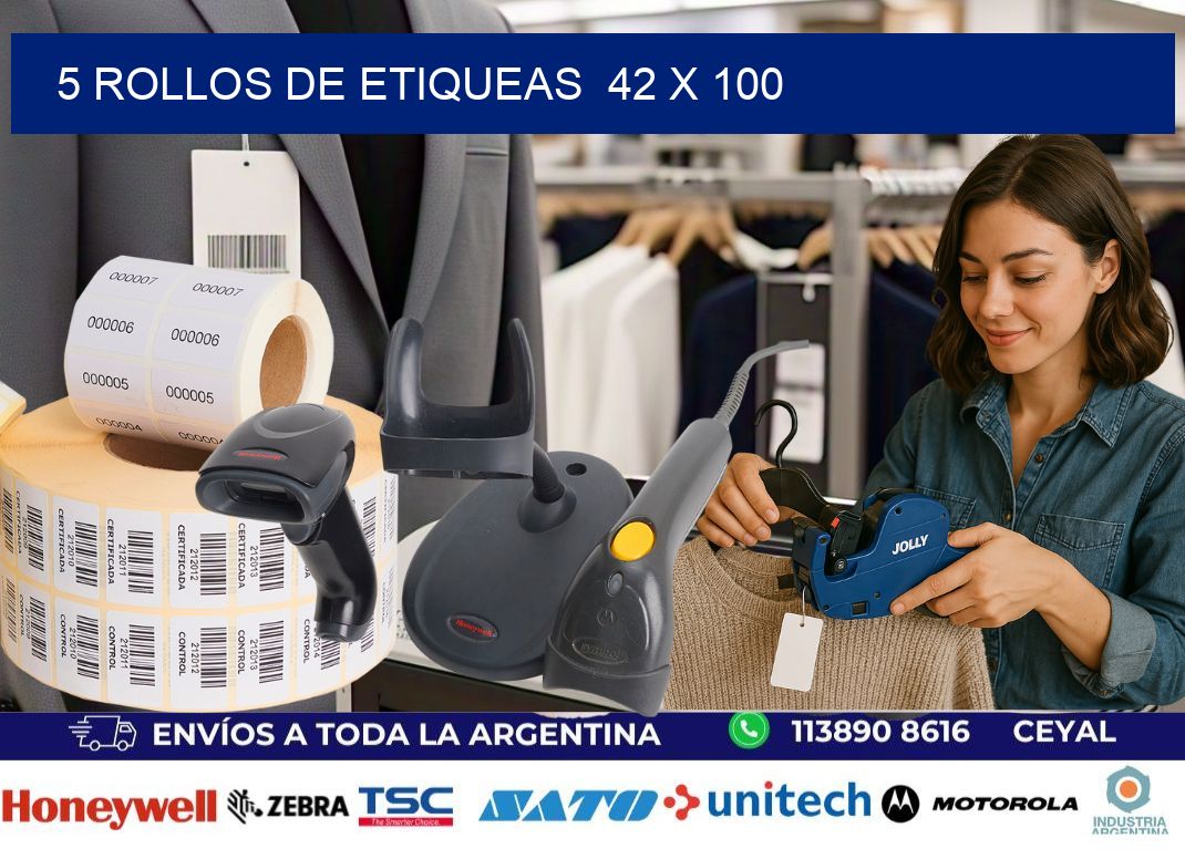 5 ROLLOS DE ETIQUEAS  42 x 100