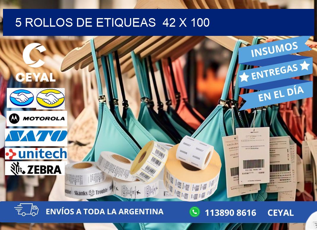 5 ROLLOS DE ETIQUEAS  42 x 100
