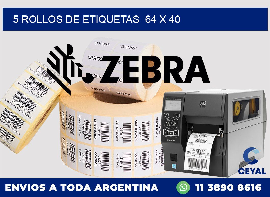 5 ROLLOS DE ETIQUETAS  64 x 40