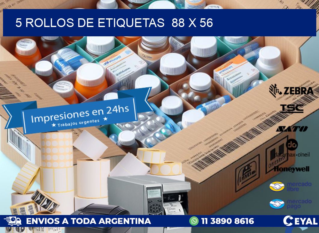 5 ROLLOS DE ETIQUETAS  88 x 56