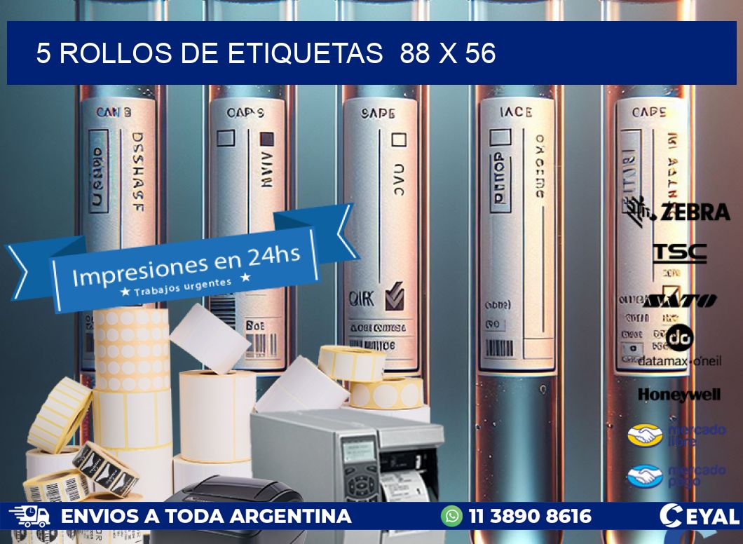 5 ROLLOS DE ETIQUETAS  88 x 56