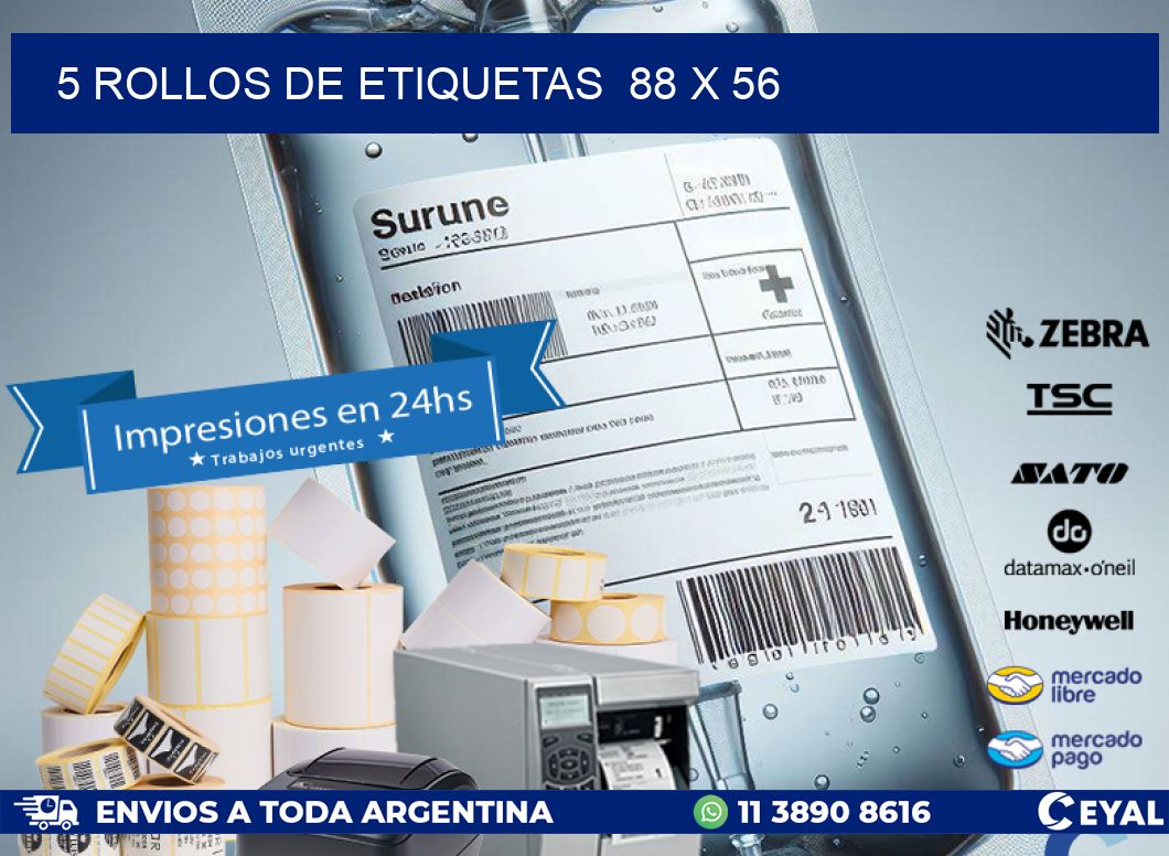 5 ROLLOS DE ETIQUETAS  88 x 56