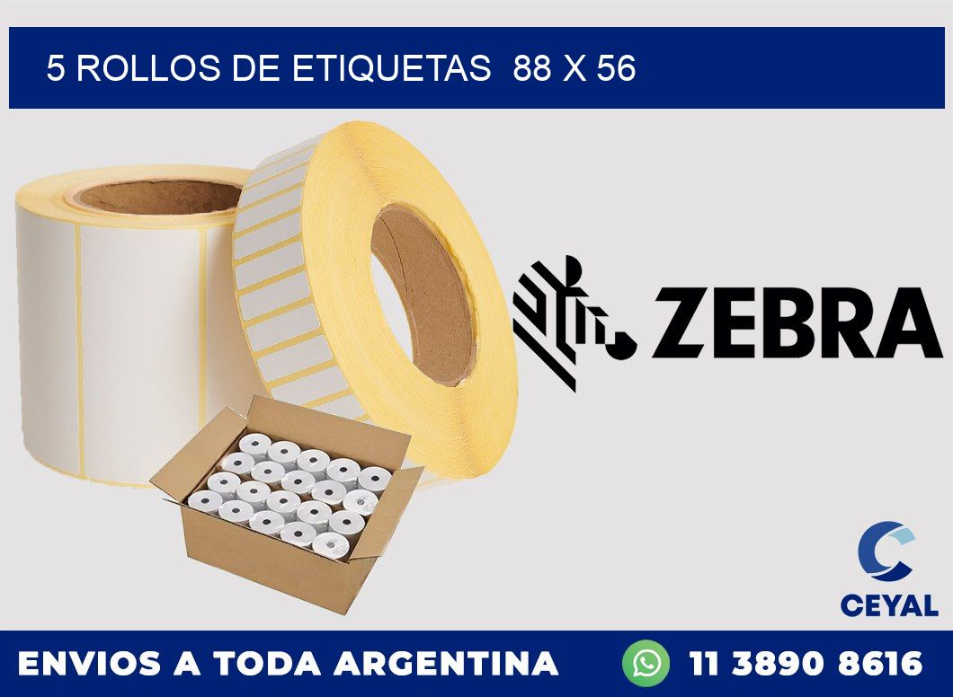 5 ROLLOS DE ETIQUETAS  88 x 56