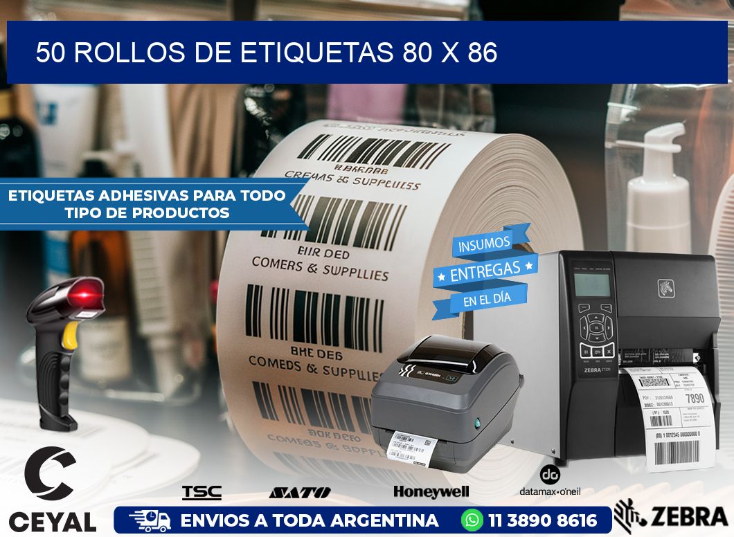 50 ROLLOS DE ETIQUETAS 80 x 86