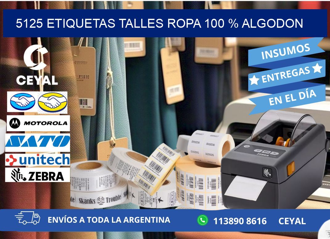 5125 ETIQUETAS TALLES ROPA 100 % ALGODON