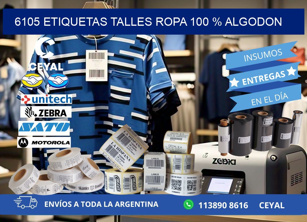 6105 ETIQUETAS TALLES ROPA 100 % ALGODON
