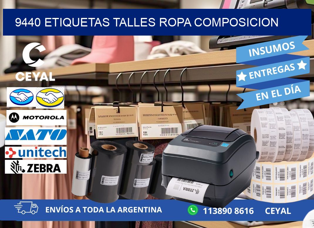 9440 ETIQUETAS TALLES ROPA COMPOSICION