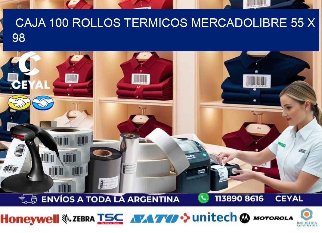 CAJA 100 ROLLOS TERMICOS MERCADOLIBRE 55 x 98