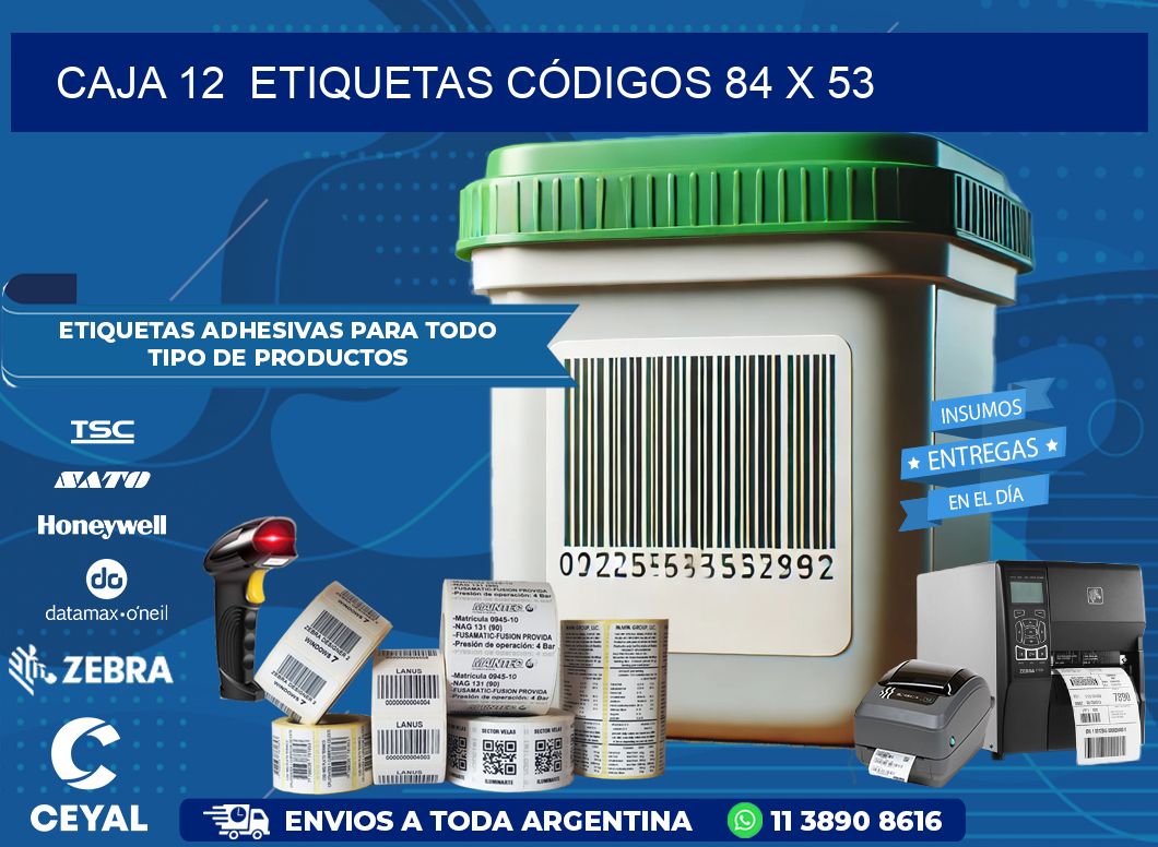 CAJA 12  ETIQUETAS CÓDIGOS 84 x 53