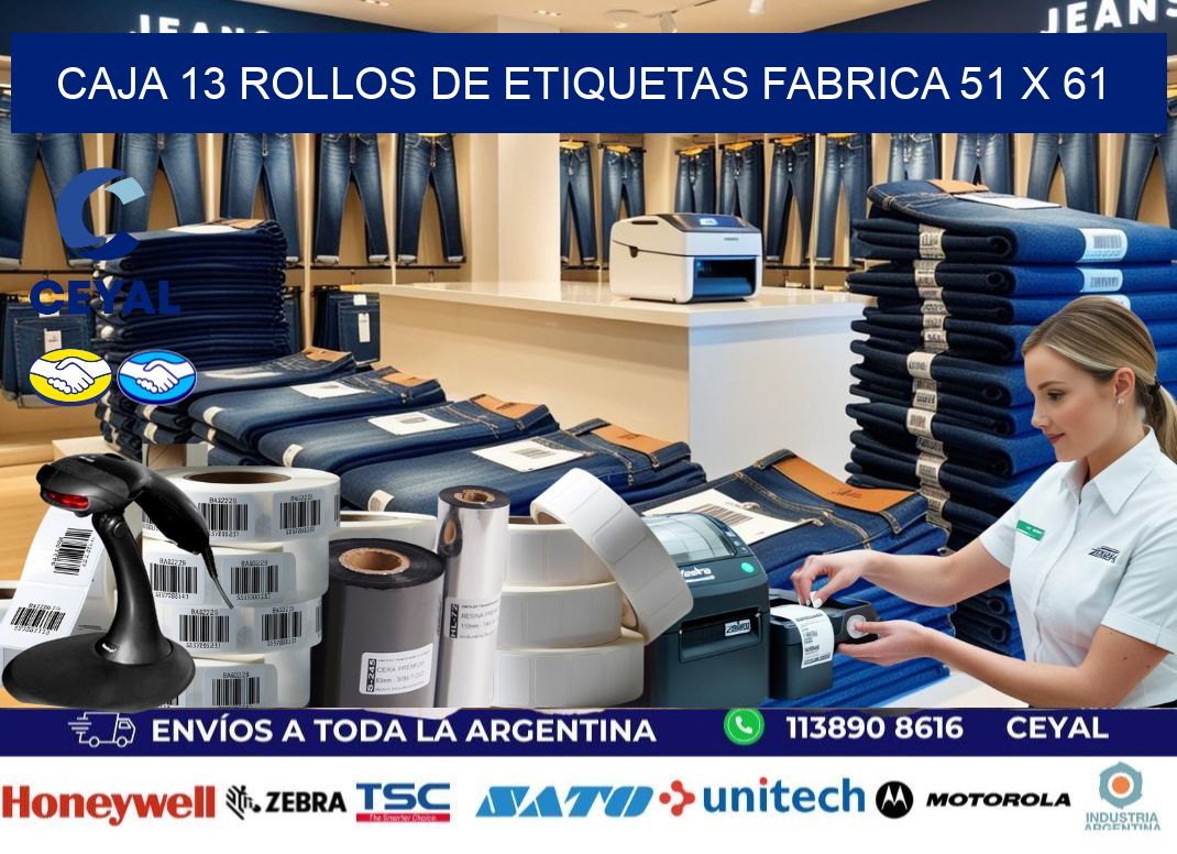 CAJA 13 ROLLOS DE ETIQUETAS FABRICA 51 x 61
