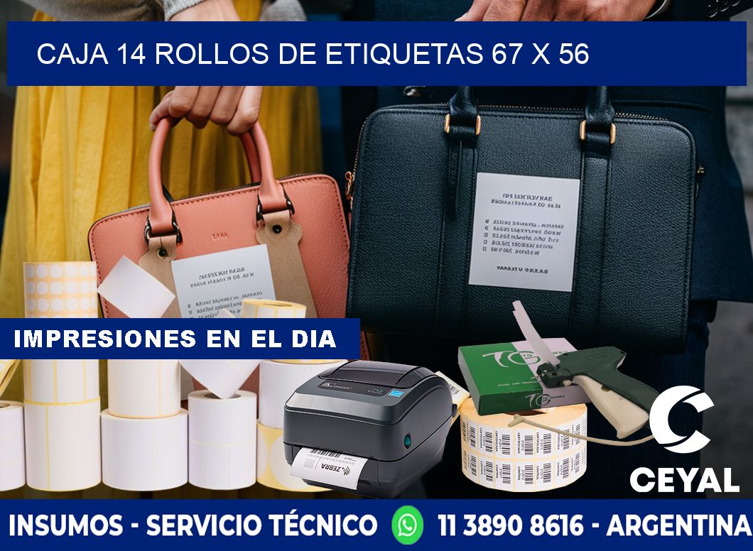 CAJA 14 ROLLOS DE ETIQUETAS 67 x 56