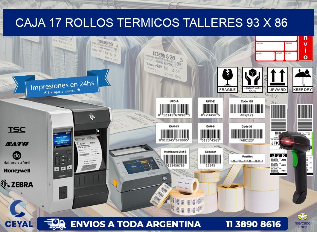 CAJA 17 ROLLOS TERMICOS TALLERES 93 x 86