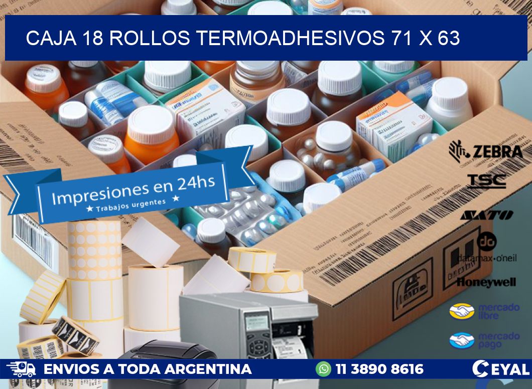 CAJA 18 ROLLOS TERMOADHESIVOS 71 x 63