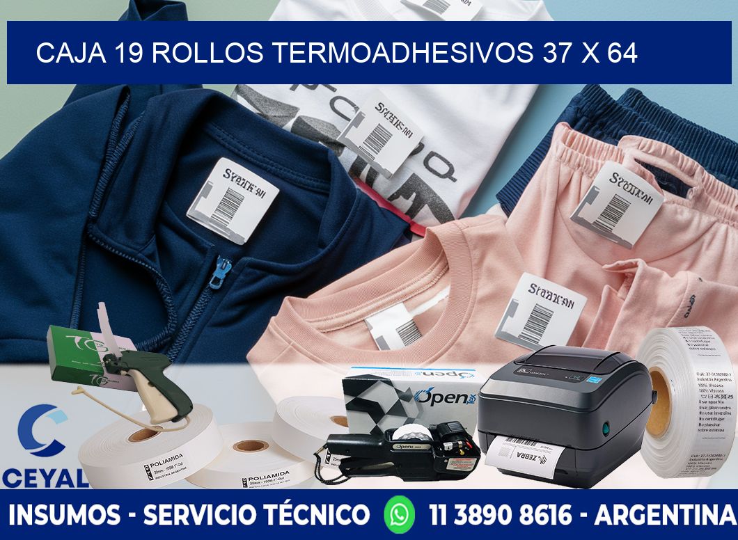 CAJA 19 ROLLOS TERMOADHESIVOS 37 x 64