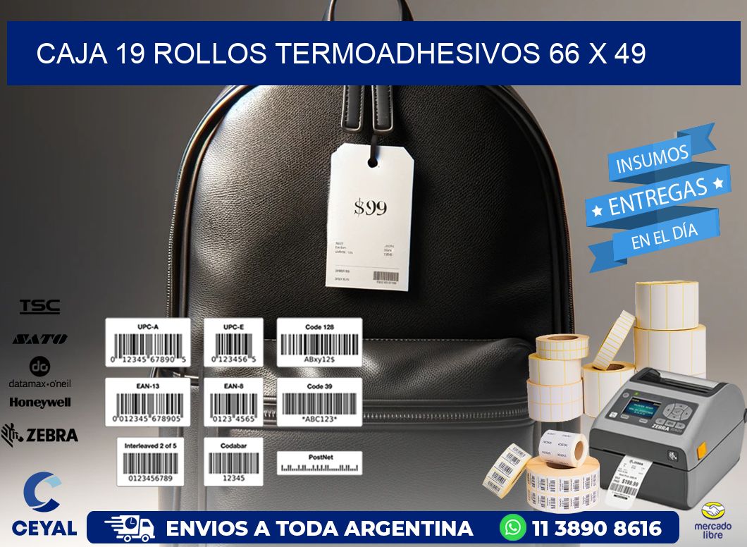 CAJA 19 ROLLOS TERMOADHESIVOS 66 x 49