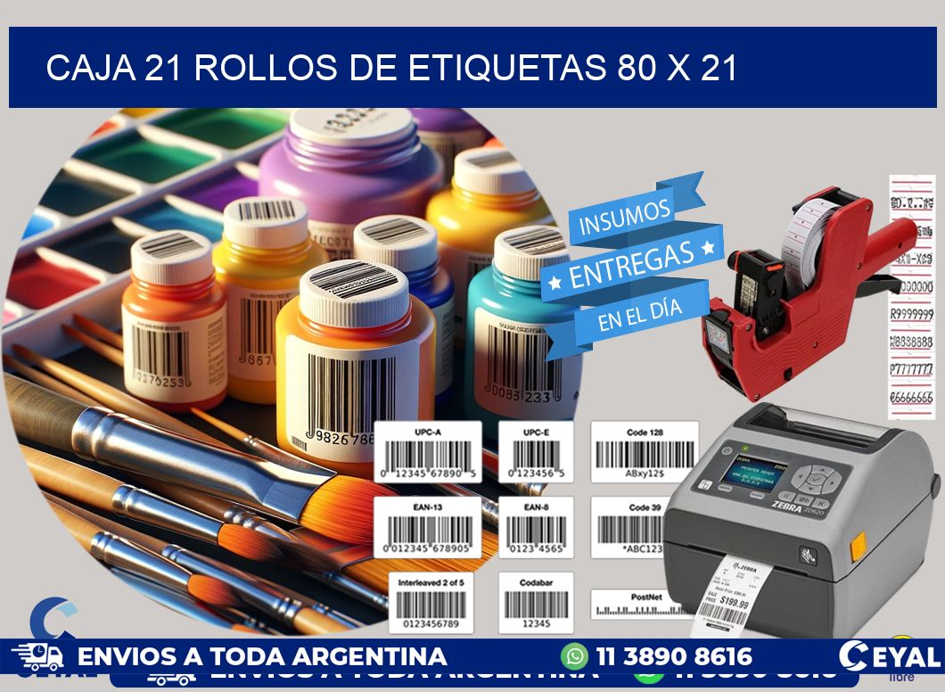 CAJA 21 ROLLOS DE ETIQUETAS 80 x 21