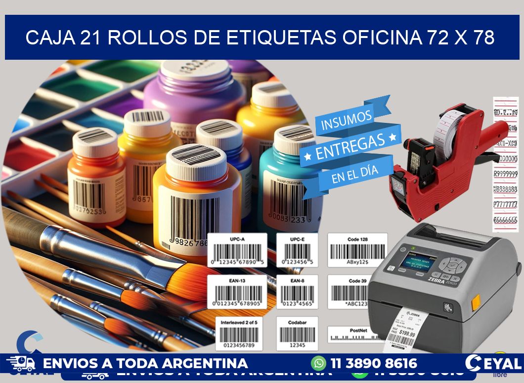 CAJA 21 ROLLOS DE ETIQUETAS OFICINA 72 x 78