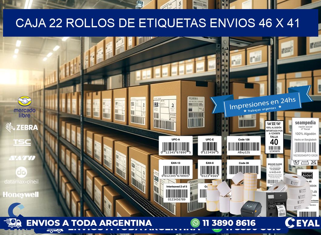 CAJA 22 ROLLOS DE ETIQUETAS ENVIOS 46 x 41