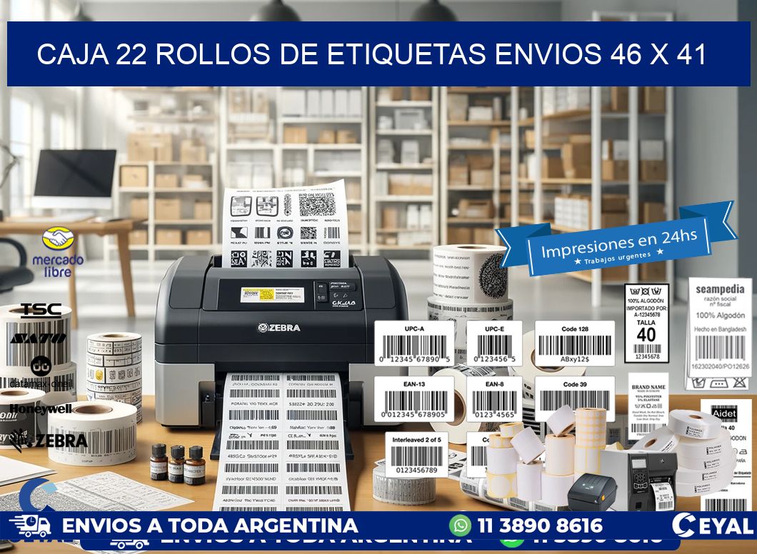 CAJA 22 ROLLOS DE ETIQUETAS ENVIOS 46 x 41
