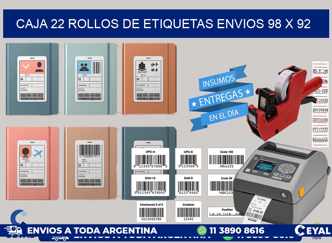 CAJA 22 ROLLOS DE ETIQUETAS ENVIOS 98 x 92