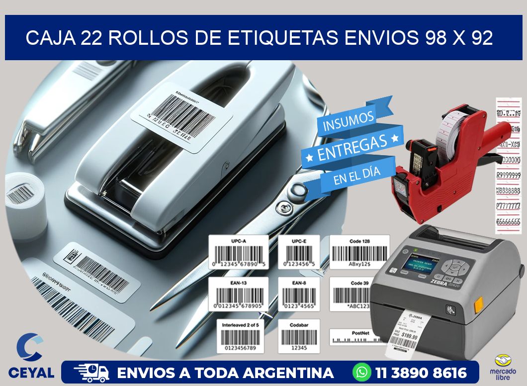 CAJA 22 ROLLOS DE ETIQUETAS ENVIOS 98 x 92