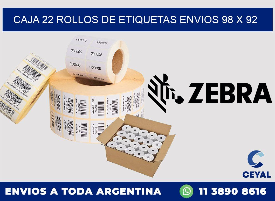 CAJA 22 ROLLOS DE ETIQUETAS ENVIOS 98 x 92