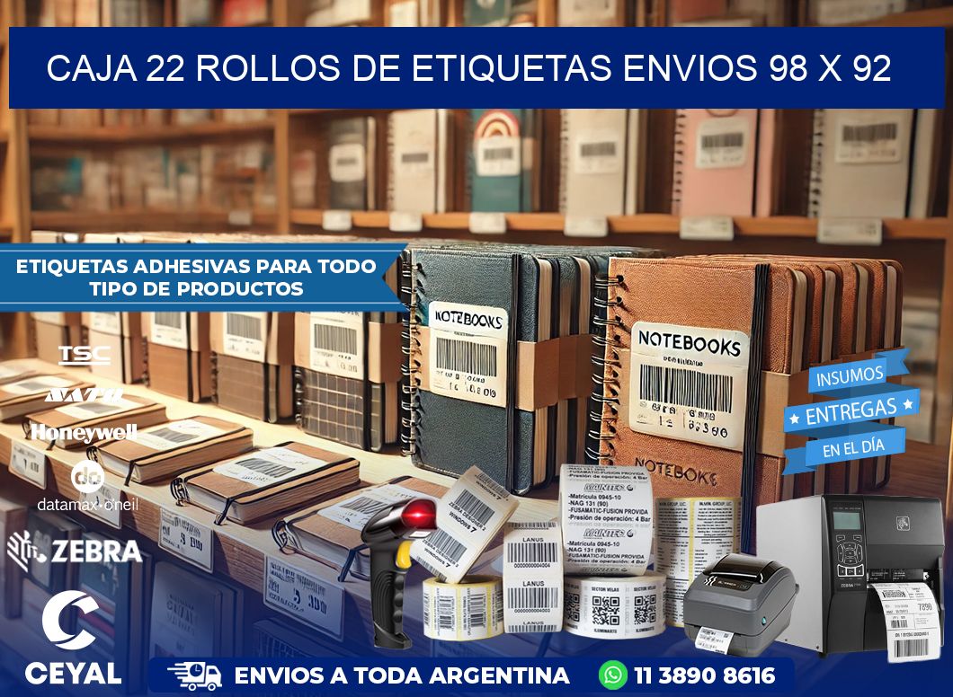 CAJA 22 ROLLOS DE ETIQUETAS ENVIOS 98 x 92