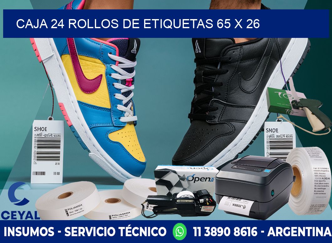 CAJA 24 ROLLOS DE ETIQUETAS 65 x 26