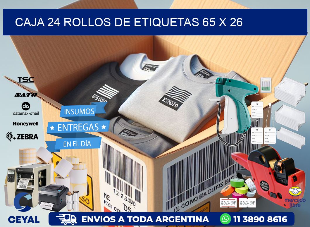 CAJA 24 ROLLOS DE ETIQUETAS 65 x 26