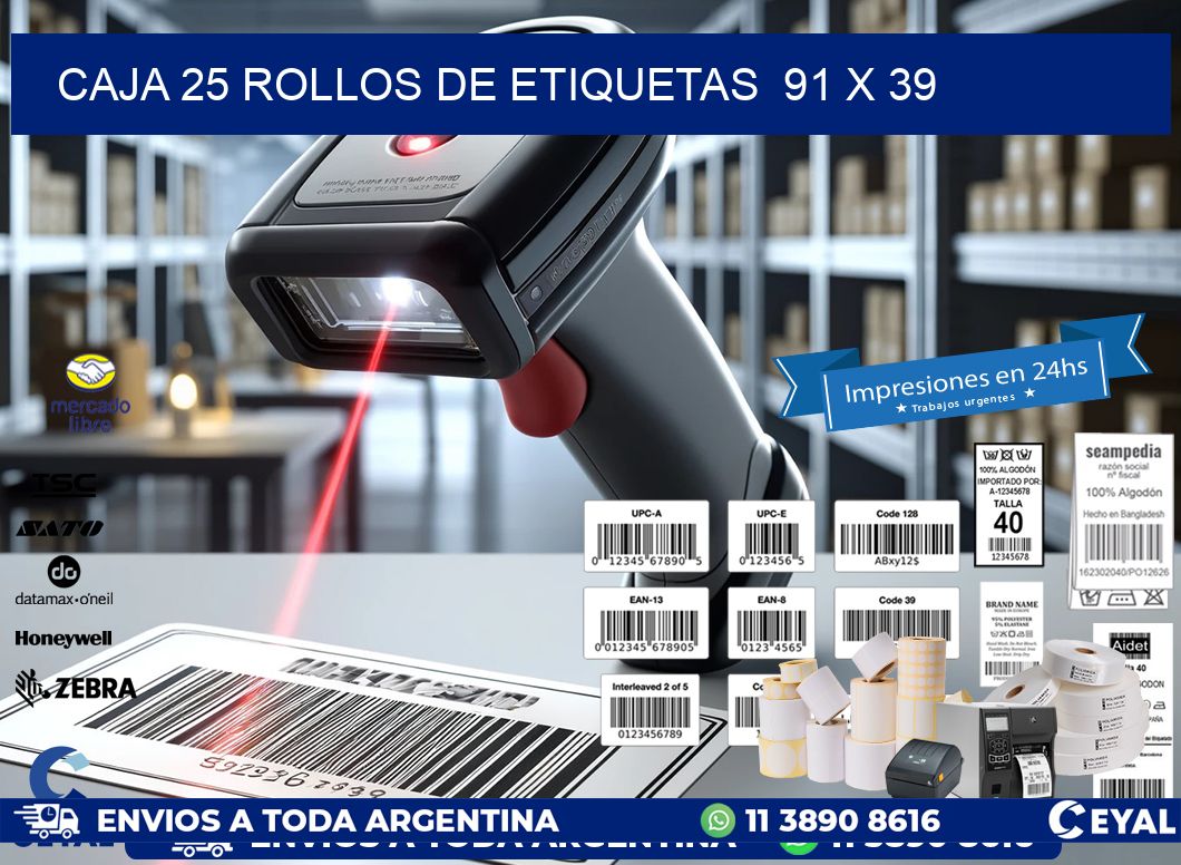 CAJA 25 ROLLOS DE ETIQUETAS  91 x 39
