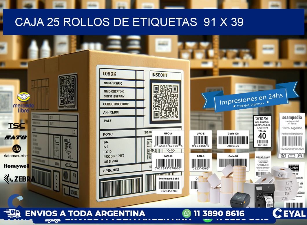 CAJA 25 ROLLOS DE ETIQUETAS  91 x 39