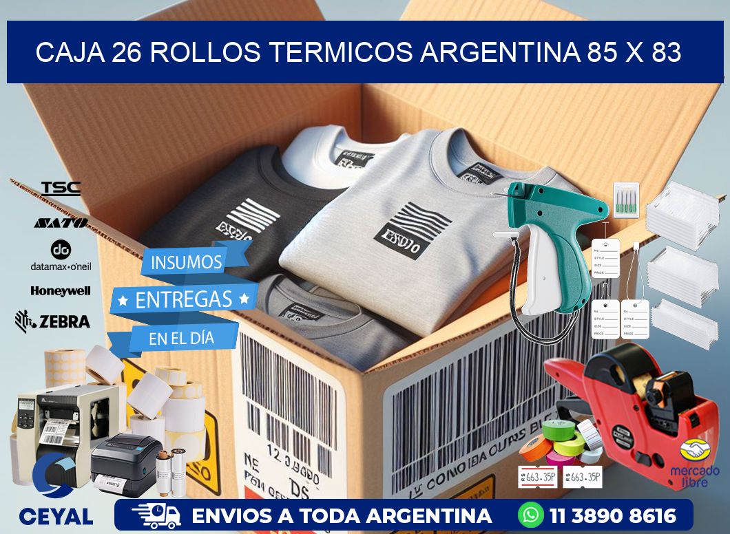 CAJA 26 ROLLOS TERMICOS ARGENTINA 85 x 83