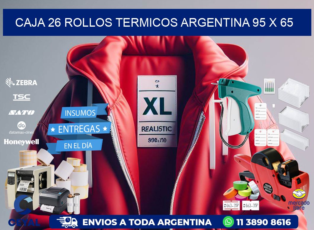 CAJA 26 ROLLOS TERMICOS ARGENTINA 95 x 65