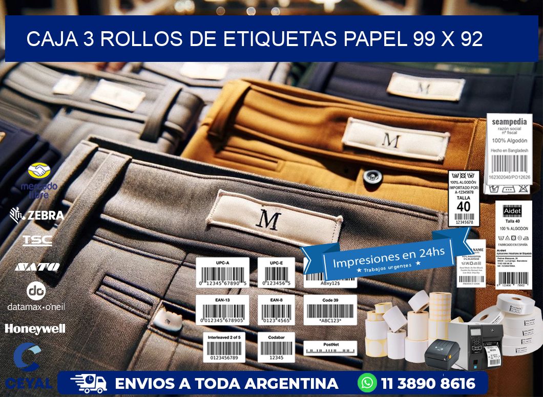 CAJA 3 ROLLOS DE ETIQUETAS PAPEL 99 x 92