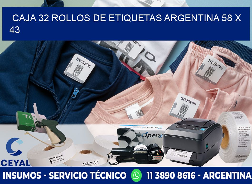 CAJA 32 ROLLOS DE ETIQUETAS ARGENTINA 58 x 43