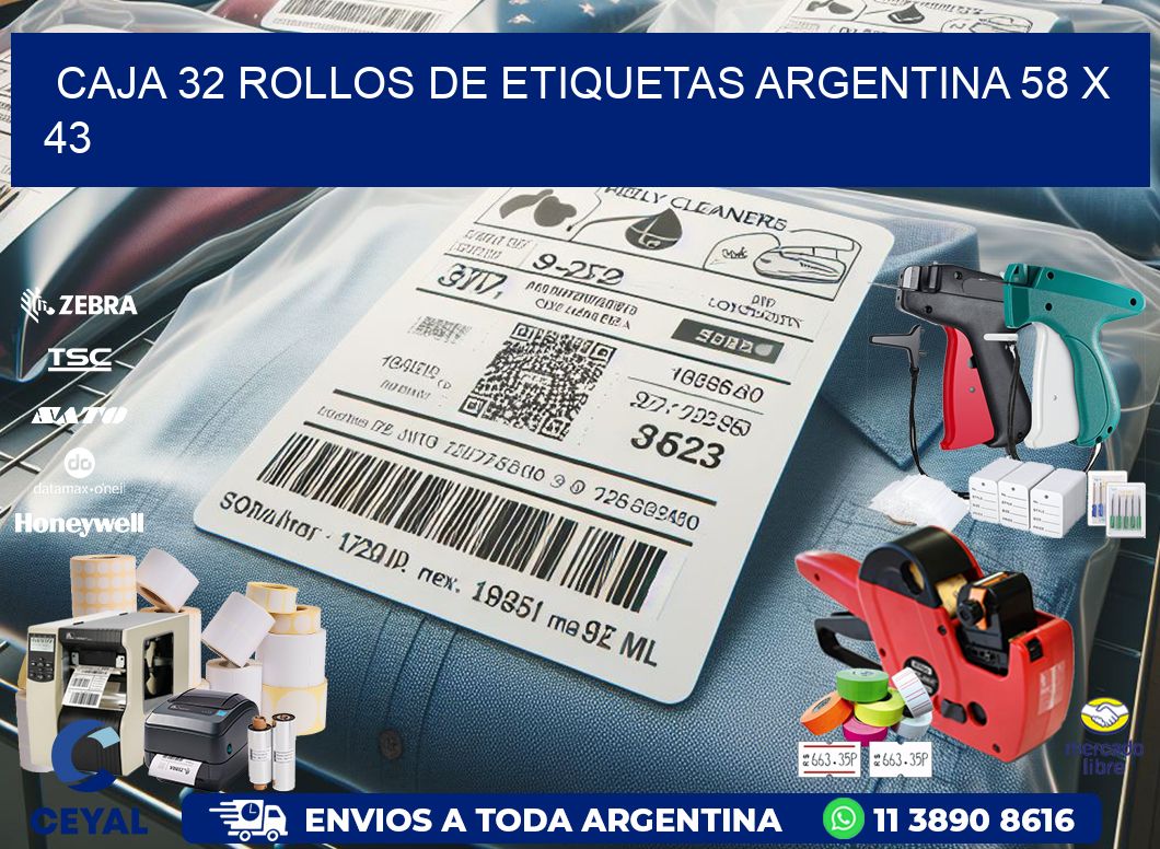 CAJA 32 ROLLOS DE ETIQUETAS ARGENTINA 58 x 43