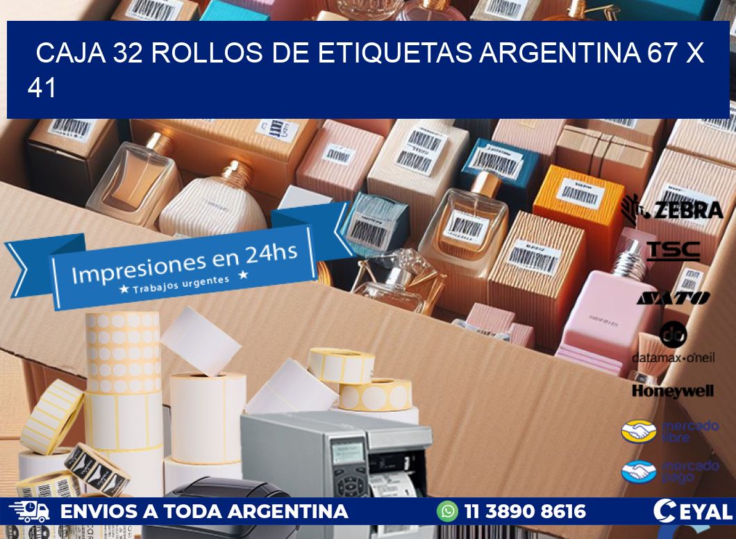 CAJA 32 ROLLOS DE ETIQUETAS ARGENTINA 67 x 41