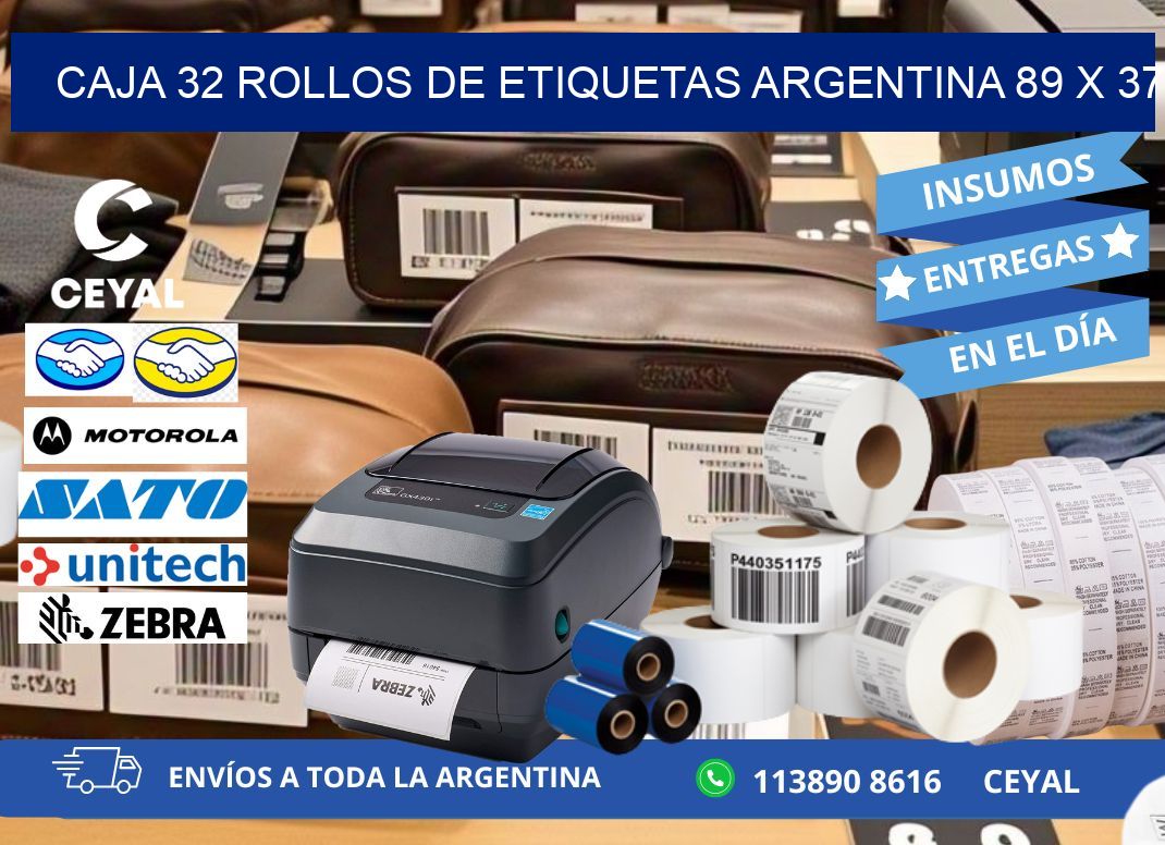 CAJA 32 ROLLOS DE ETIQUETAS ARGENTINA 89 x 37