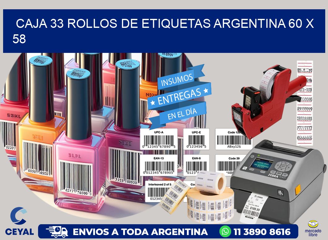 CAJA 33 ROLLOS DE ETIQUETAS ARGENTINA 60 x 58