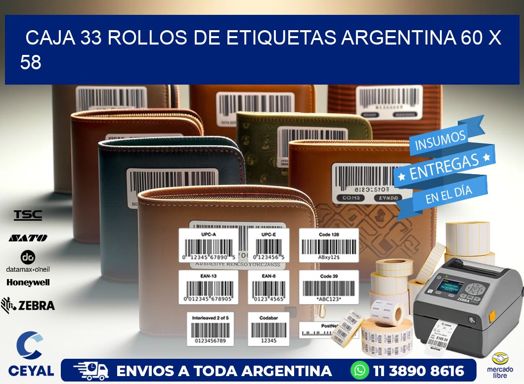 CAJA 33 ROLLOS DE ETIQUETAS ARGENTINA 60 x 58