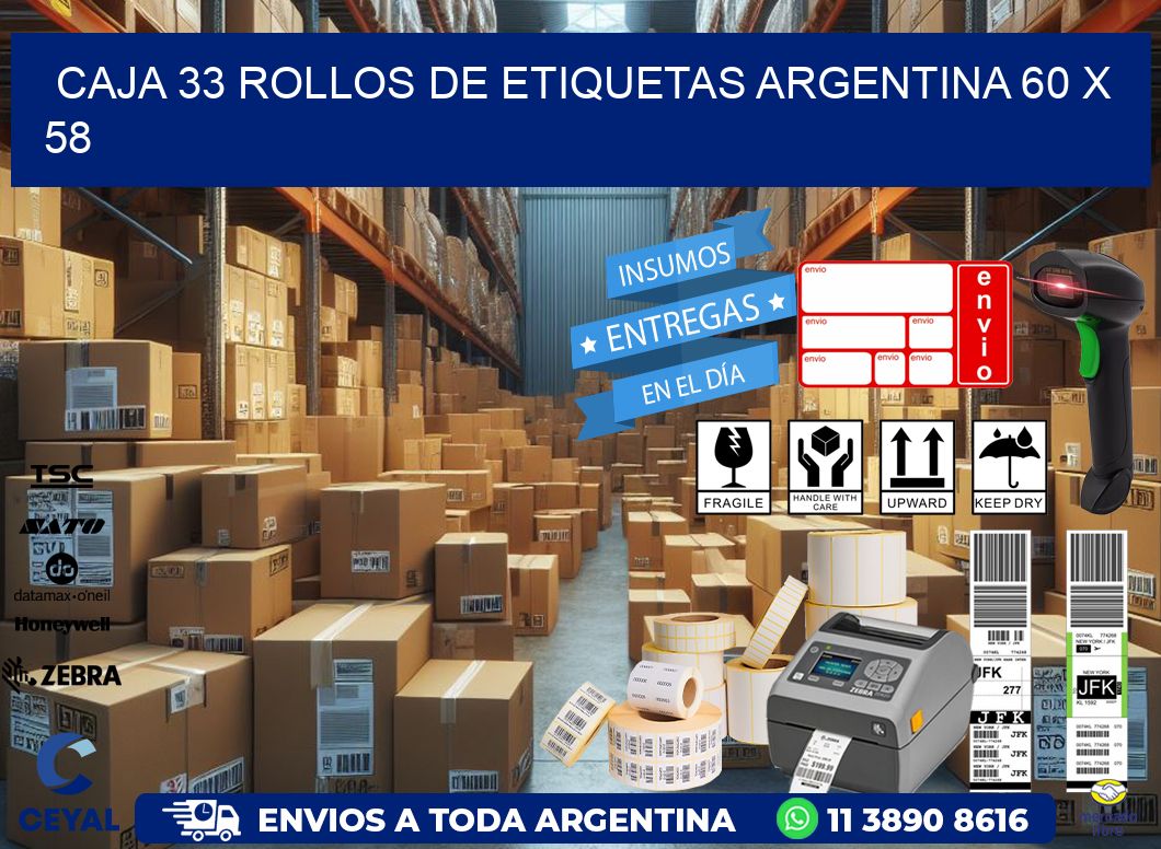 CAJA 33 ROLLOS DE ETIQUETAS ARGENTINA 60 x 58