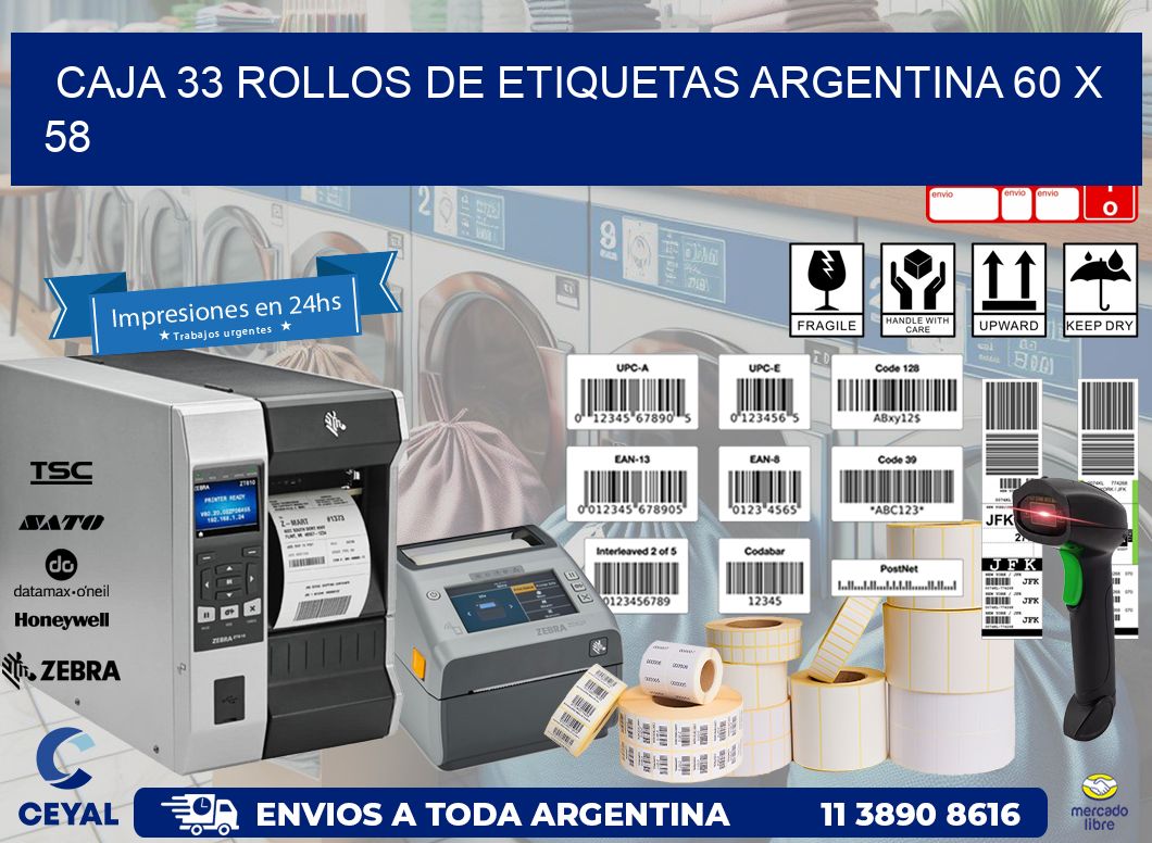 CAJA 33 ROLLOS DE ETIQUETAS ARGENTINA 60 x 58