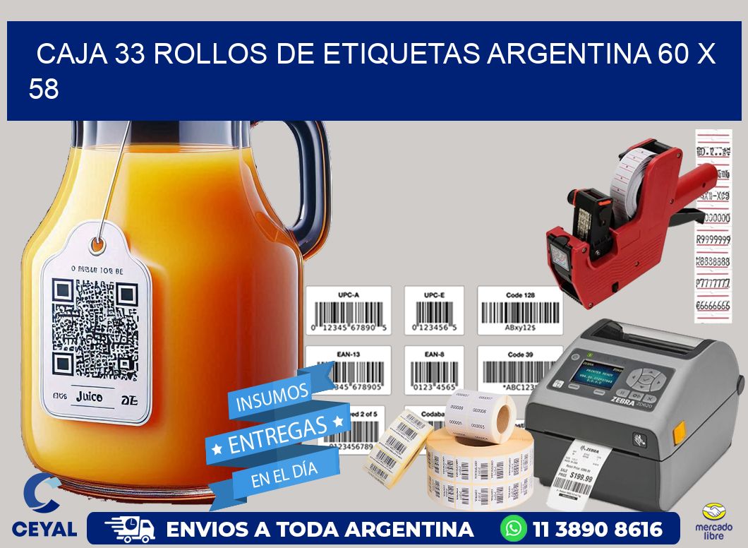CAJA 33 ROLLOS DE ETIQUETAS ARGENTINA 60 x 58