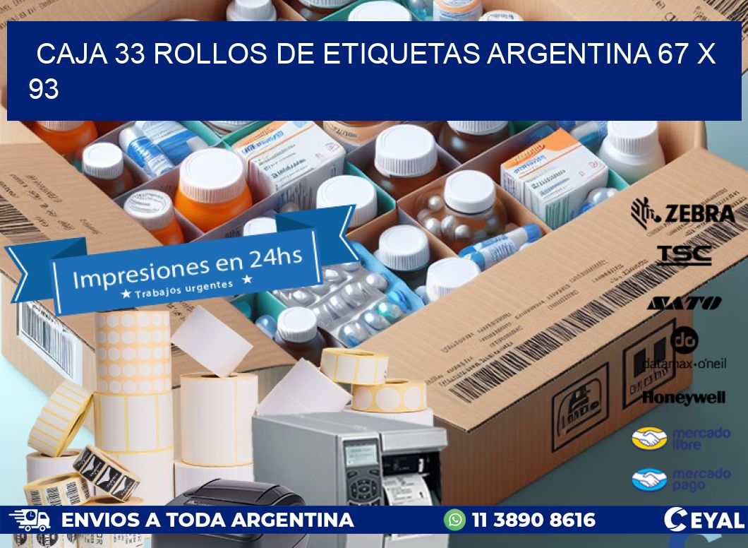 CAJA 33 ROLLOS DE ETIQUETAS ARGENTINA 67 x 93