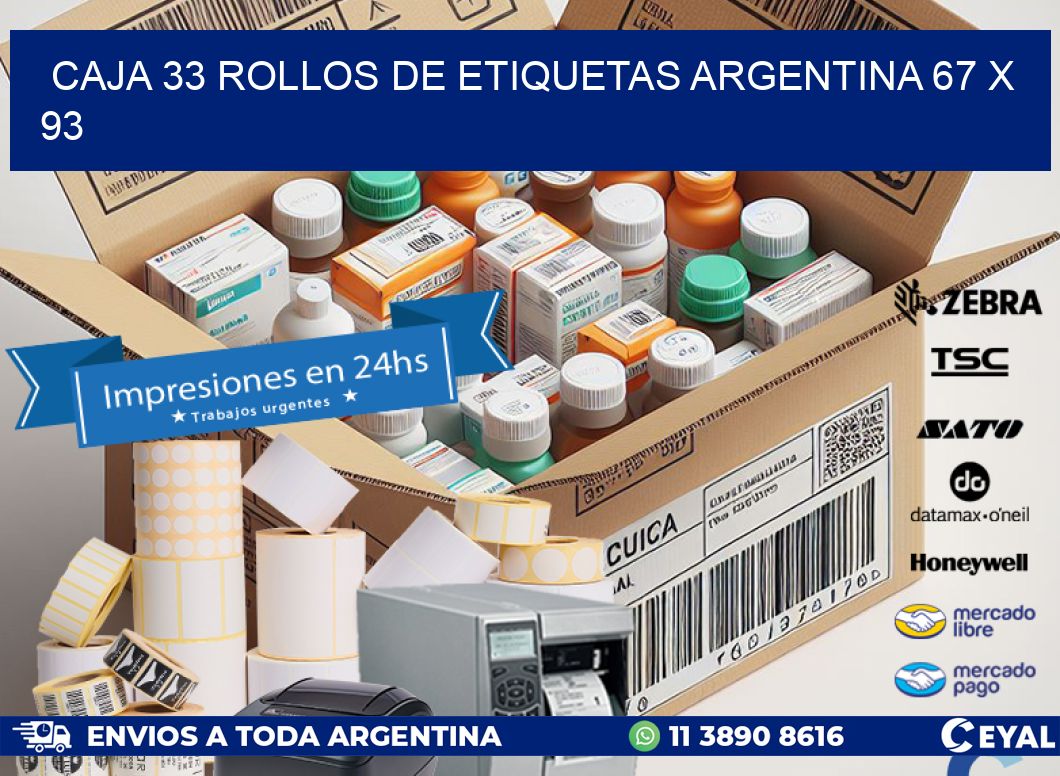 CAJA 33 ROLLOS DE ETIQUETAS ARGENTINA 67 x 93
