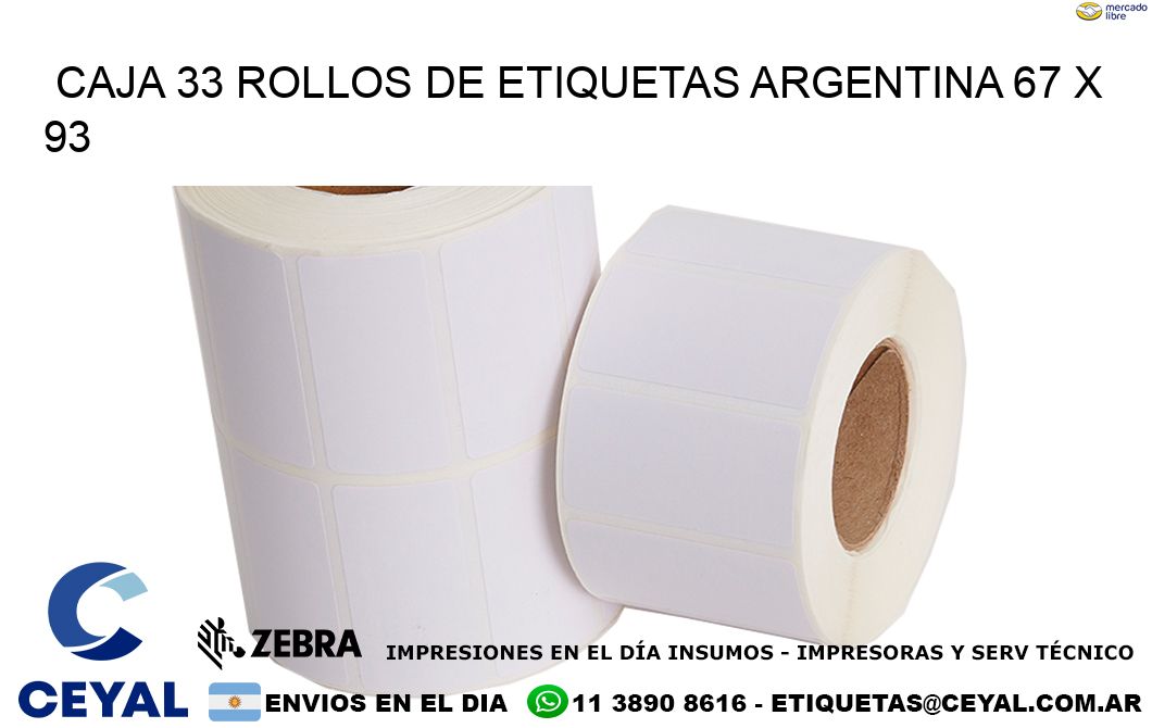 CAJA 33 ROLLOS DE ETIQUETAS ARGENTINA 67 x 93
