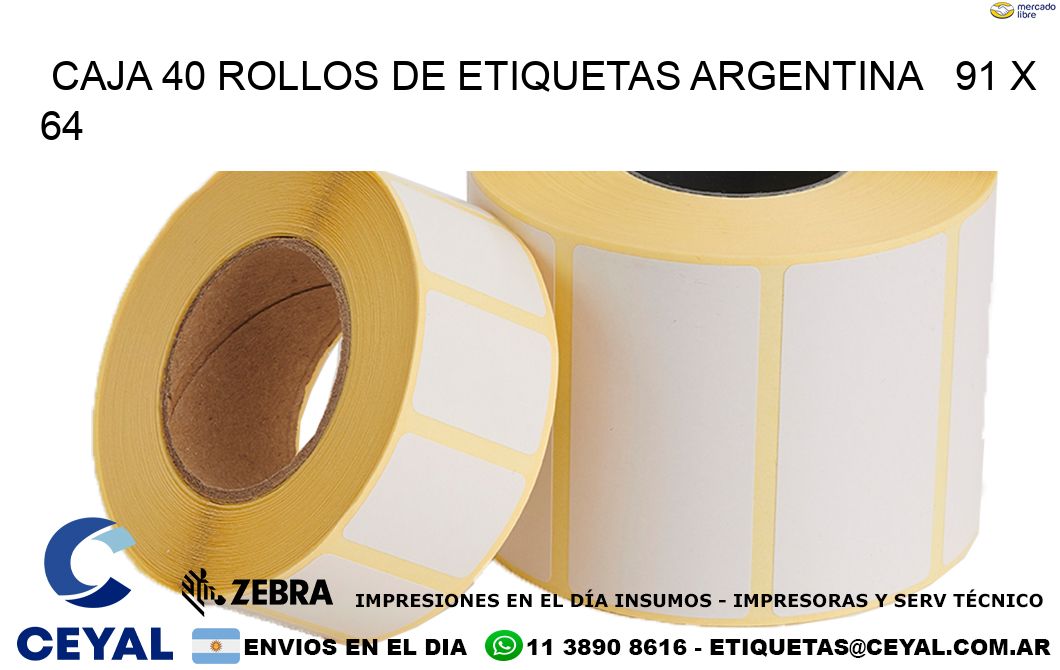 CAJA 40 ROLLOS DE ETIQUETAS ARGENTINA   91 x 64