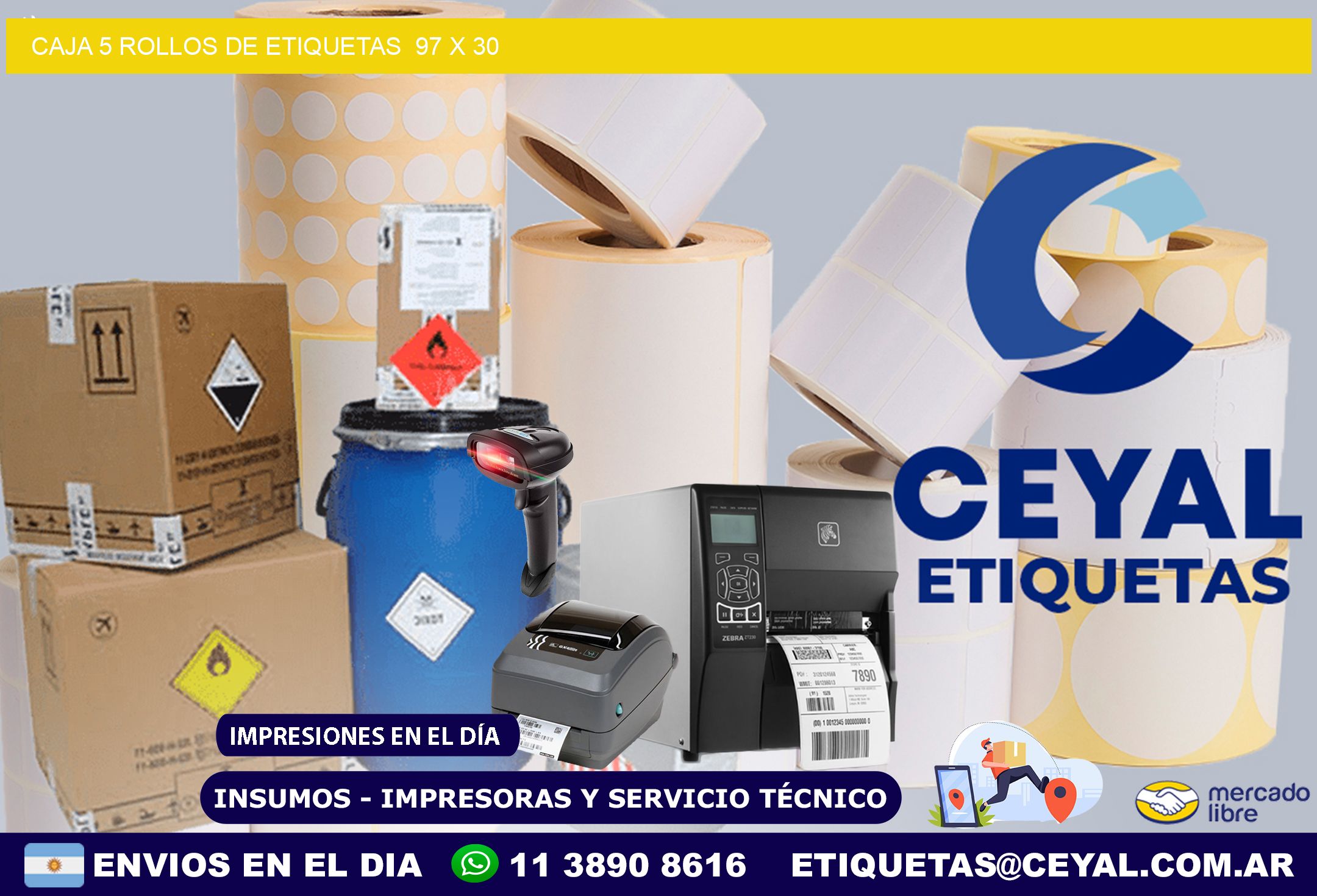 CAJA 5 ROLLOS DE ETIQUETAS  97 x 30