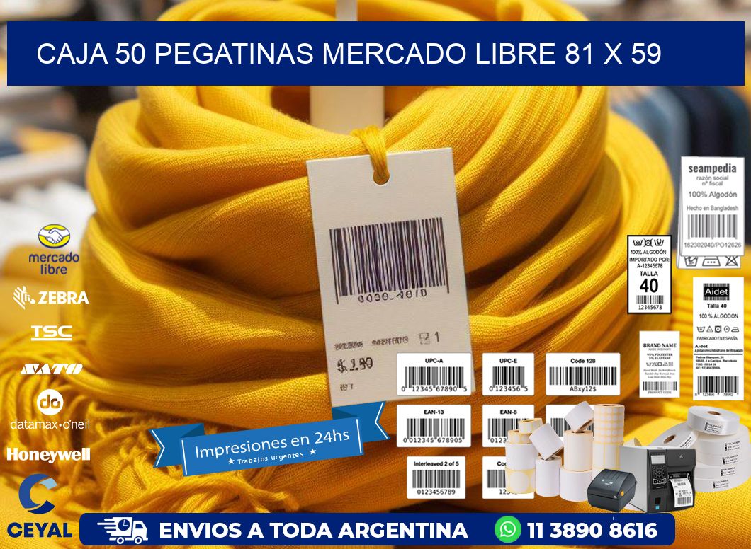CAJA 50 PEGATINAS MERCADO LIBRE 81 x 59