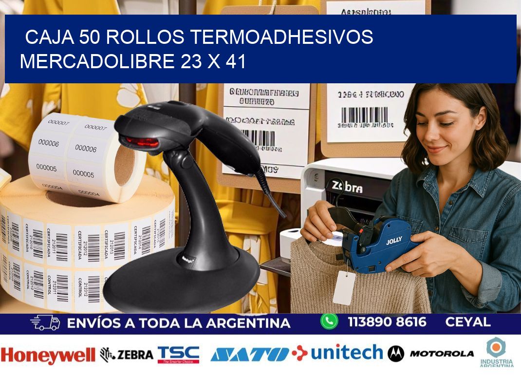 CAJA 50 ROLLOS TERMOADHESIVOS MERCADOLIBRE 23 x 41